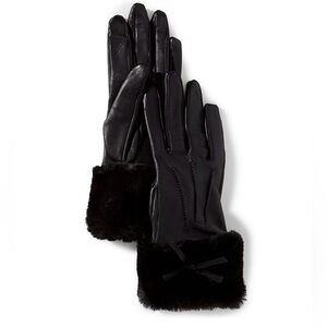 NWT SASSO + SMYTH Black Genuine Soft Leather Faux Fur Cuff Gloves